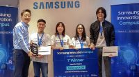 Tim Mahasiswa BINUS University yang menciptakan Daely bersama Harry Lee, President Samsung Electronics Indonesia. (foto : istimewa)